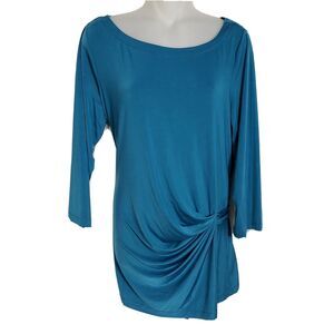 Kelly by Clinton Kelly Womens Top Medium 3/4 Sleeve Teal Wrap Detail A218778